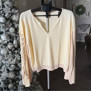 POL Cream and Tan Long Sleeve Top NEW